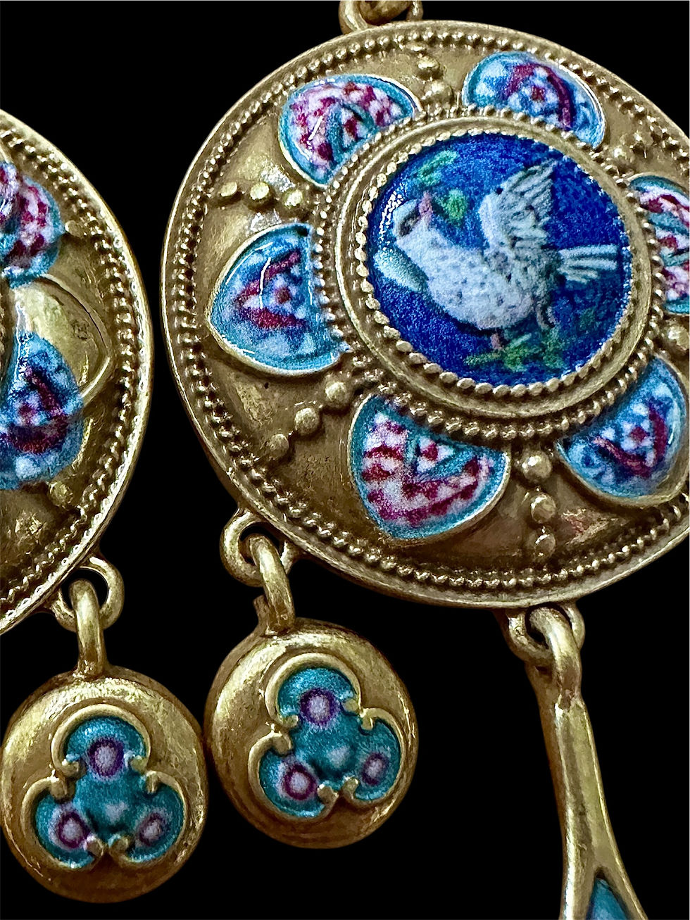 Thumbnail: Large Enamel & Brass Earrings