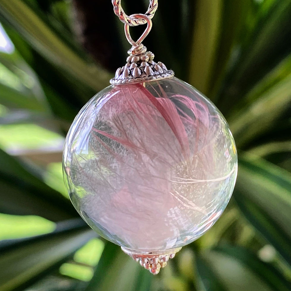 Large Handmade Hollow Glass Bead with Pink Cockatoo Feather (P2)