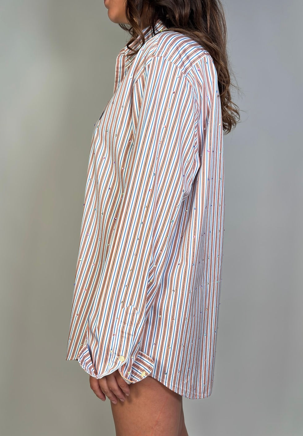 Miniatura: Camicia a righe arancioni bianche azzurre