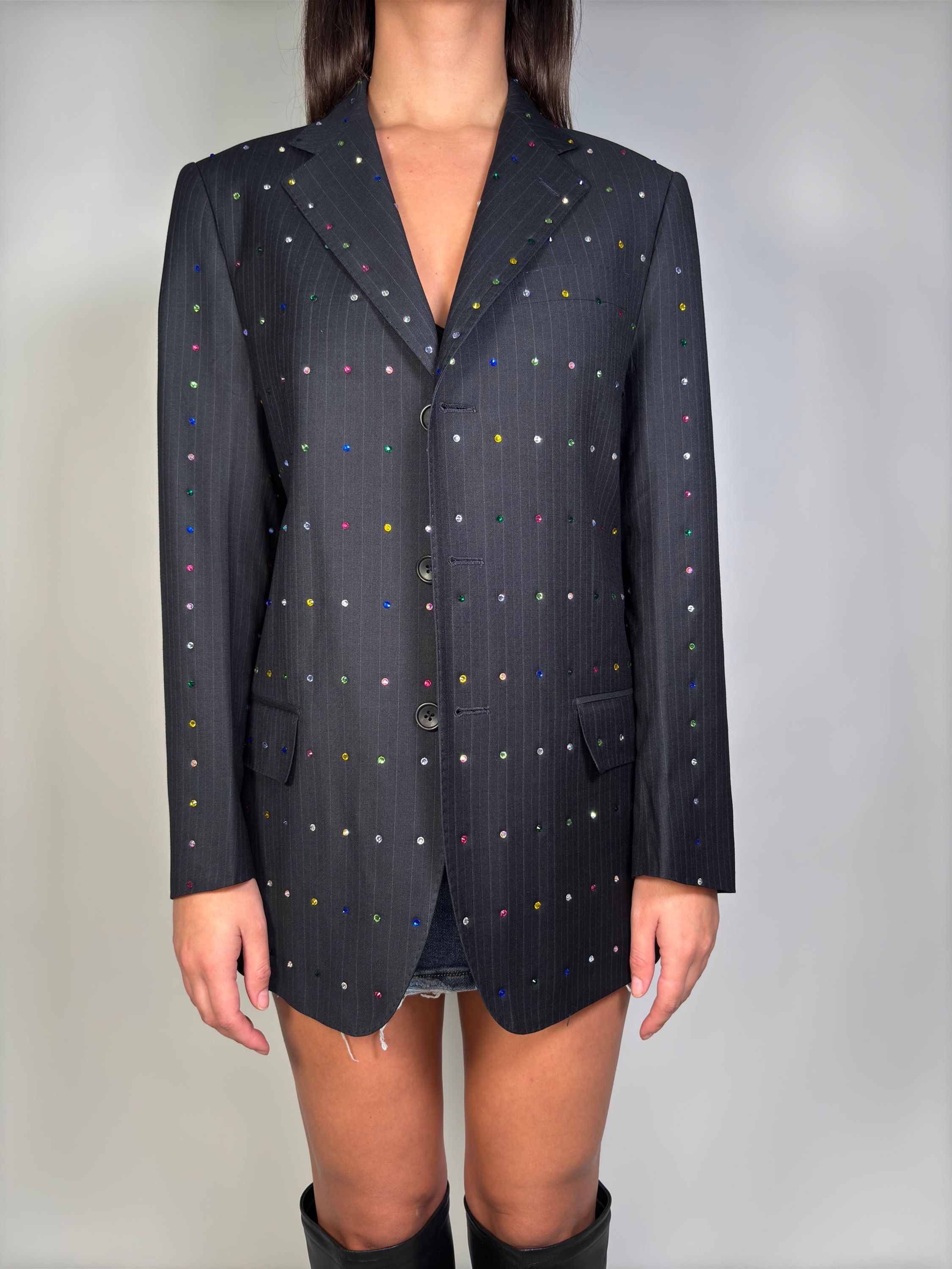 blazer blu gessato multicolor