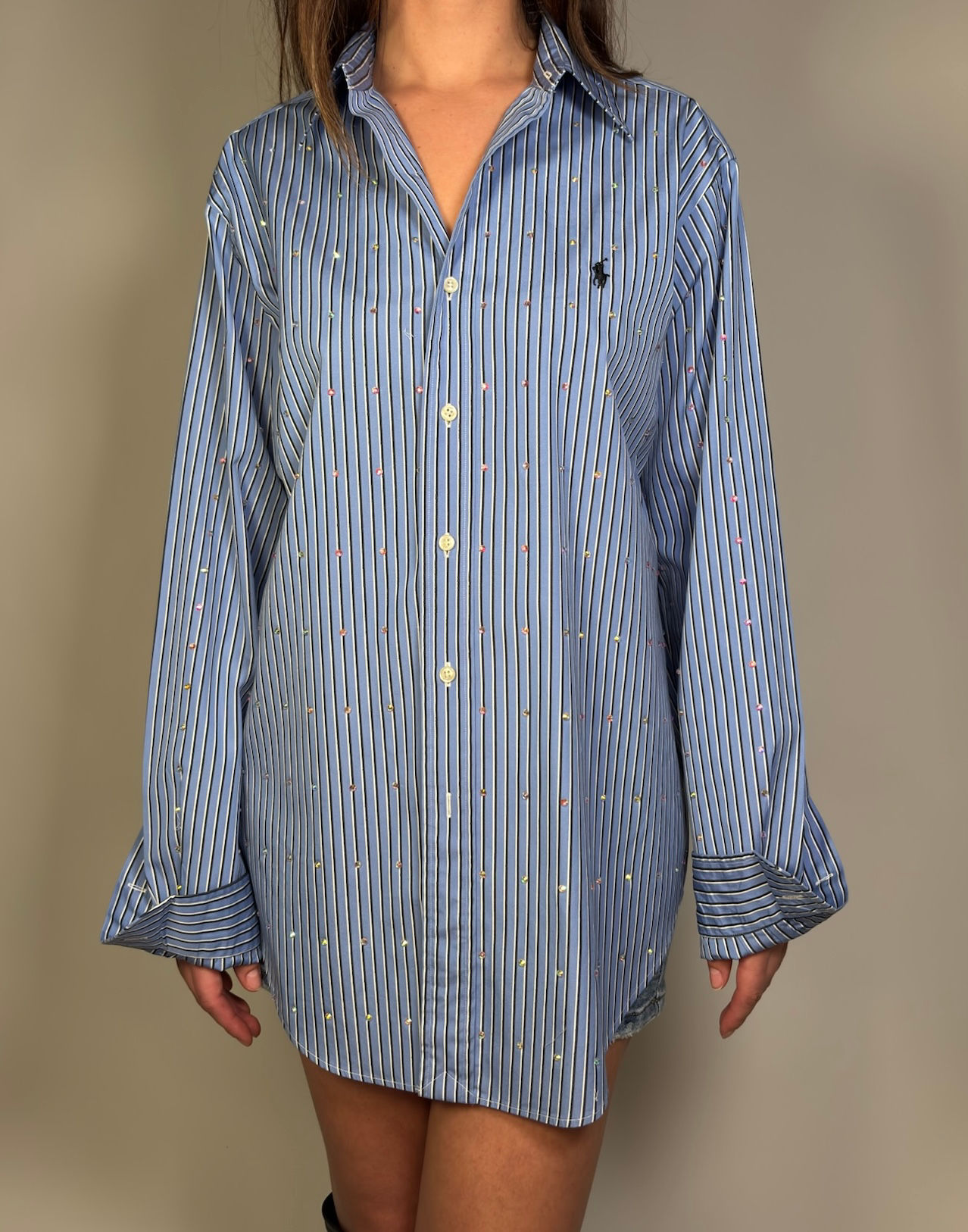 Camicia blu intenso righe blu e bianche