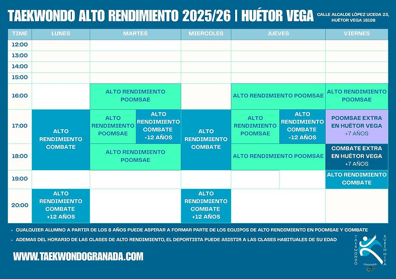 HORARIO ALTO RENDIMIENTO COMBATE Y POOMSAE TAEKWONDO RUBÉN HITA 2025-26