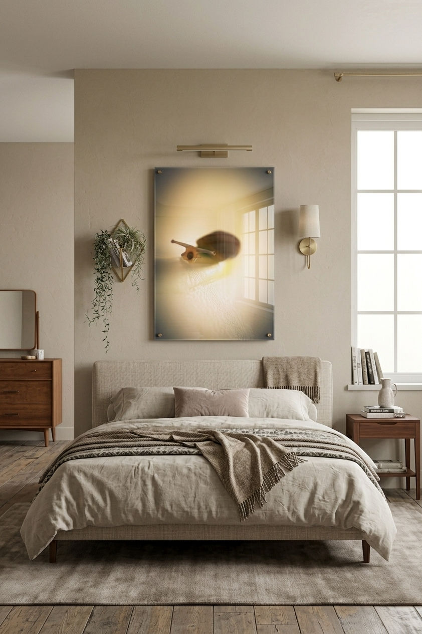Miniature : Photo d'at d'un escargot curieux en déco murale sous plexiglas dans une chambre