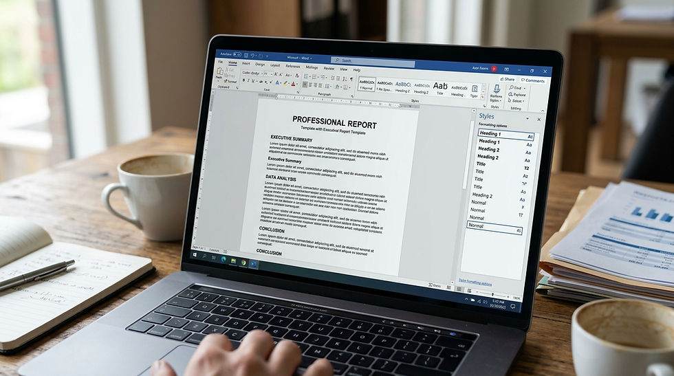 Professional report on a computer screen