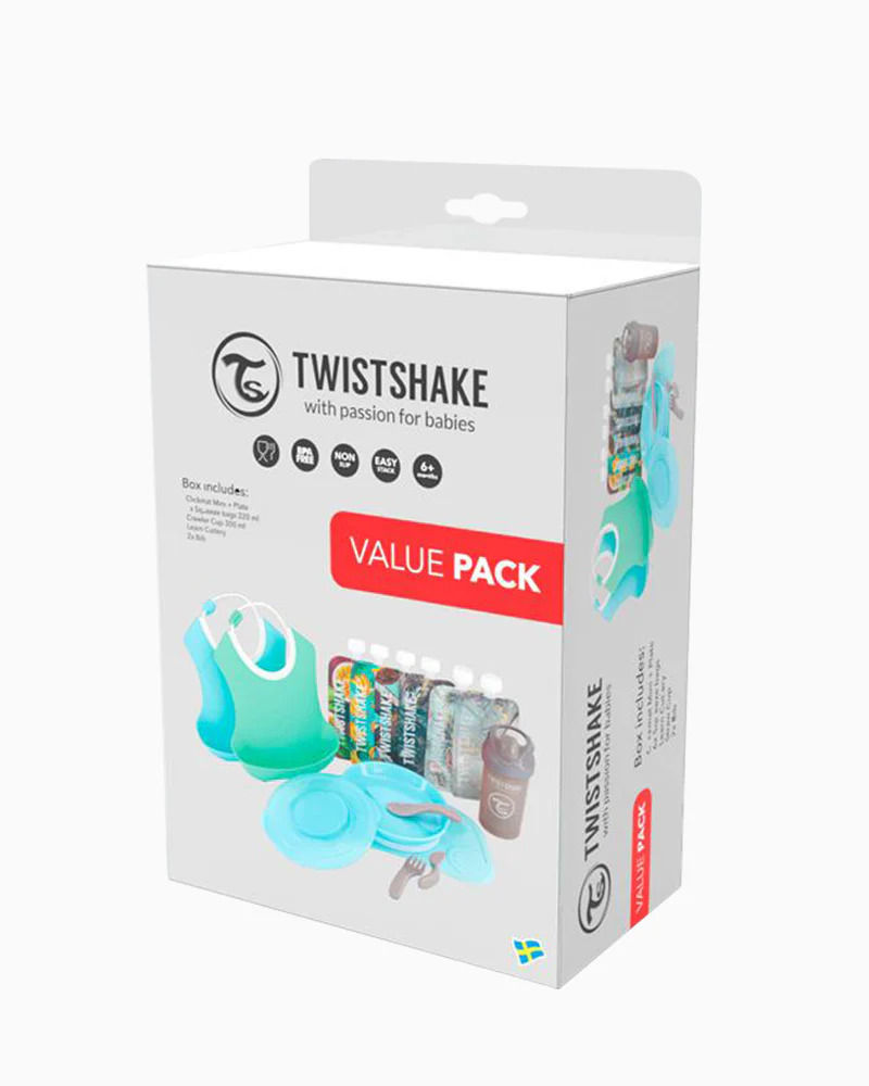 Miniatura: Caja del Value Pack Vajilla Twistshake en color azul, práctico set para la alimentación complementaria de bebés y niños.