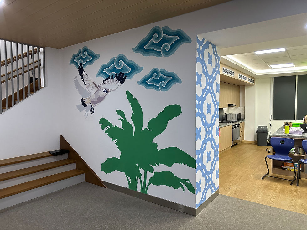 mural inspired by Bali Starling and batik motifs