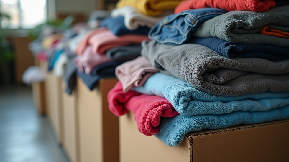 Close-up view of a pile of sorted clothes ready for donation