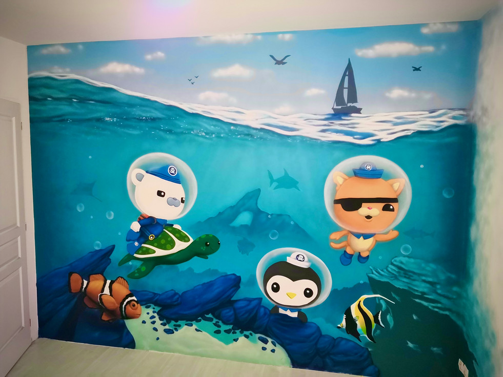 décoration graffiti, decoration d'intérieur, décoration de chambre d'enfant, octonauts