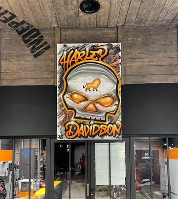 Décoration graffiti déco street art street artiste décoration murale peinture murale décor tag graff harley davidson moto shop toile en live skull crane lion lyon
