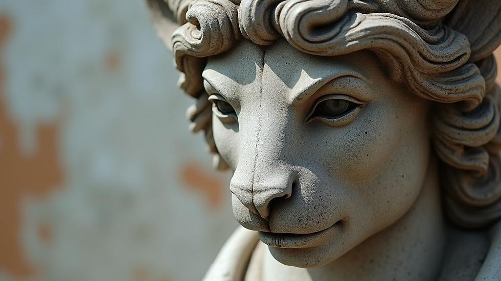 Close-up de uma escultura grega antiga em mármore