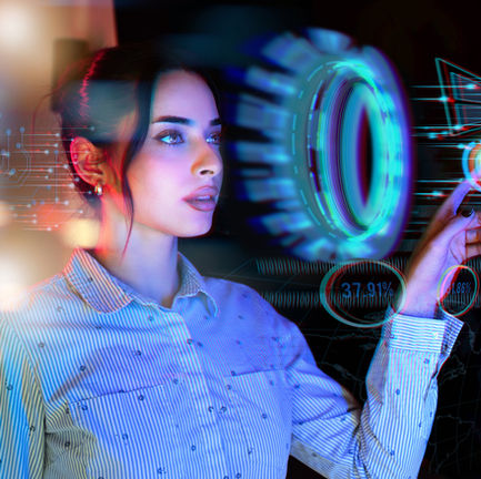 Human oversight of intelligent, data-driven automation systems, illustrating the transition from AI assistance to autonomous operations.