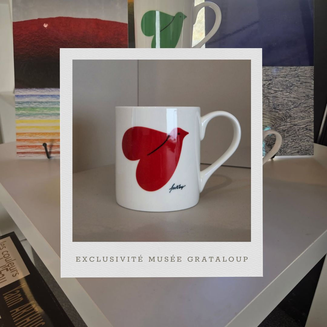 Mug en porcelaine haute qualité  "Oiseau Coeur Rouge"- GRATALOUP