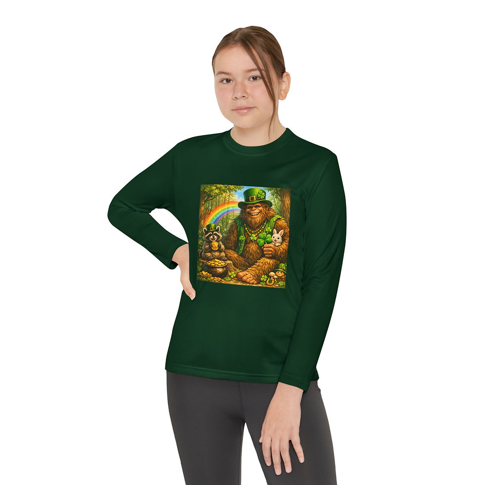 Thumbnail: Youth Long Sleeve Tee — Cheerful Leprechaun Rainbow St. Patrick’s Day Design