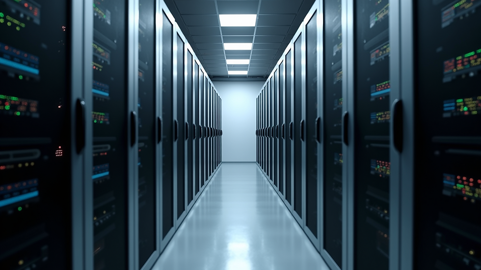 Eye-level view of server racks in a data center