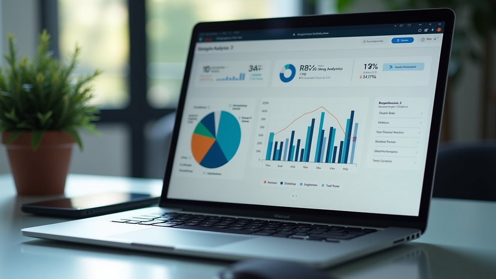 Close-up view of a laptop screen showing business analytics dashboard