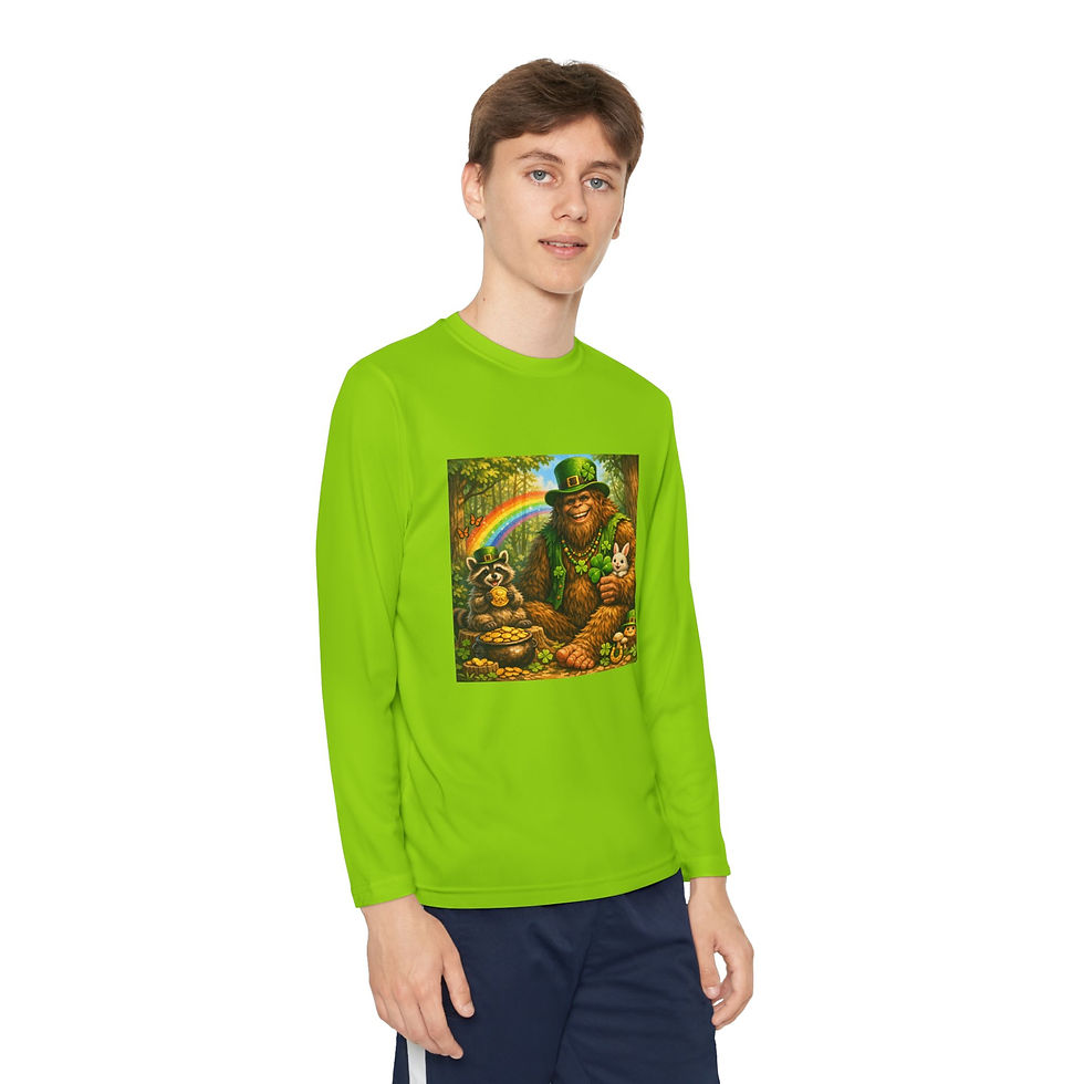Thumbnail: Youth Long Sleeve Tee — Cheerful Leprechaun Rainbow St. Patrick’s Day Design