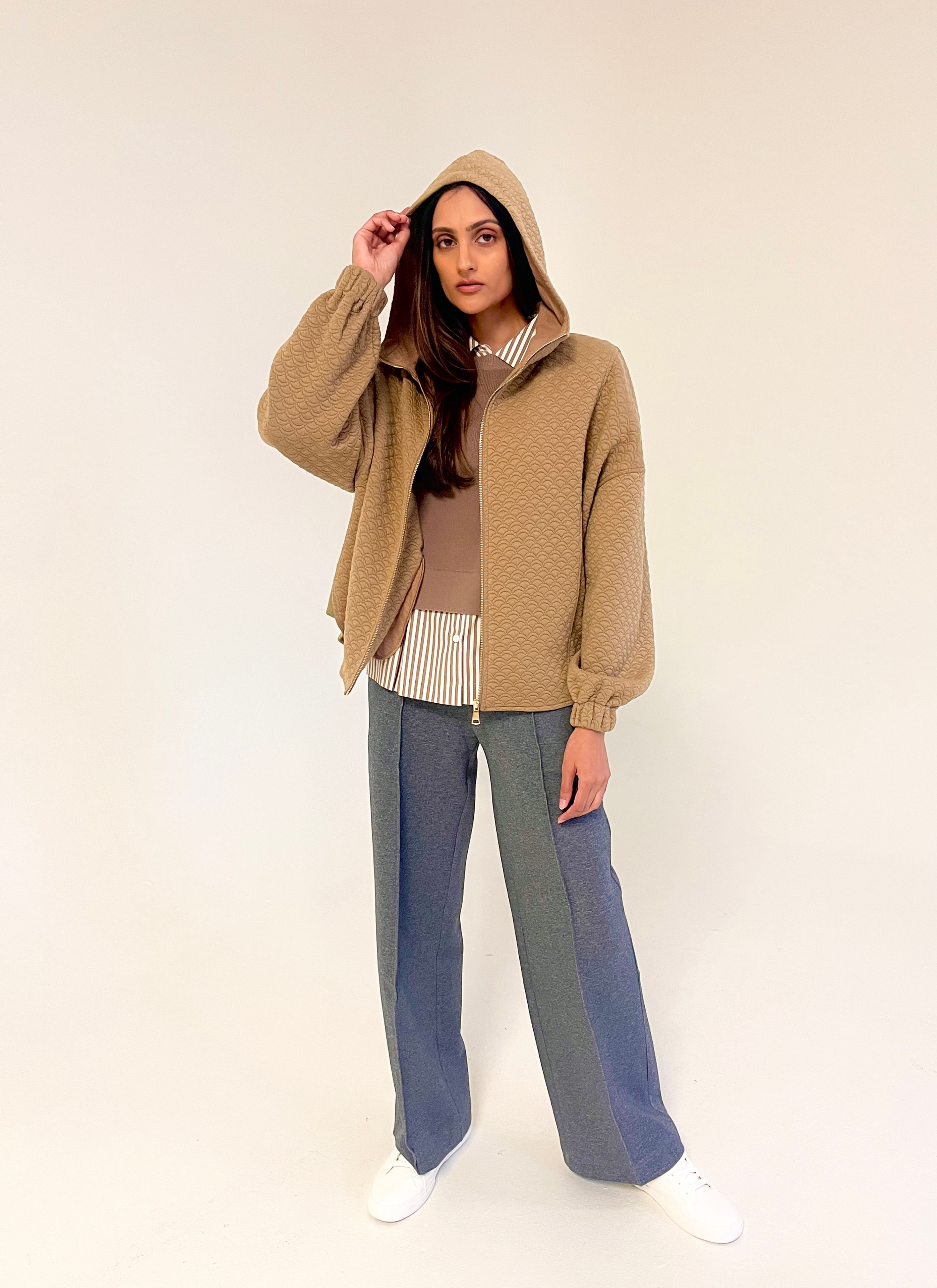 Over-Size Drop Shoulder Quilted Jacquard Jacket