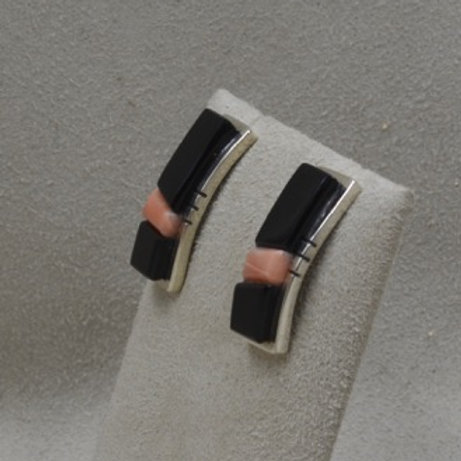 Sterling Silver with Black Jade & Coral Earrings by Dukepoo