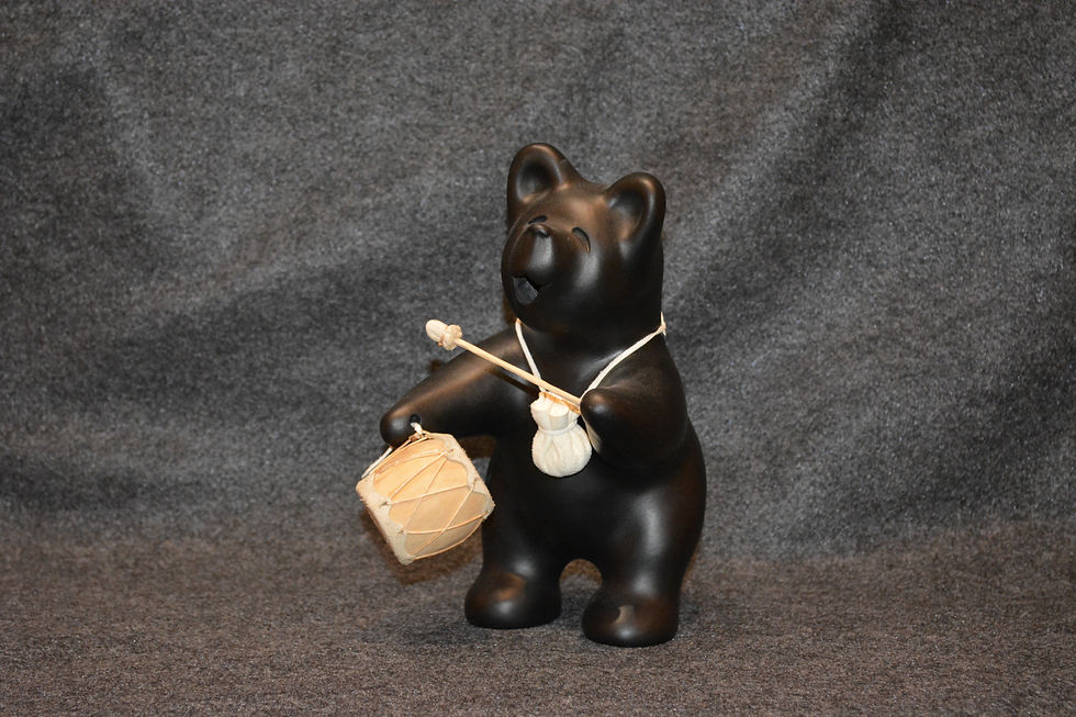 Large Black Bear Drummer Sculpture by Randy Chitto