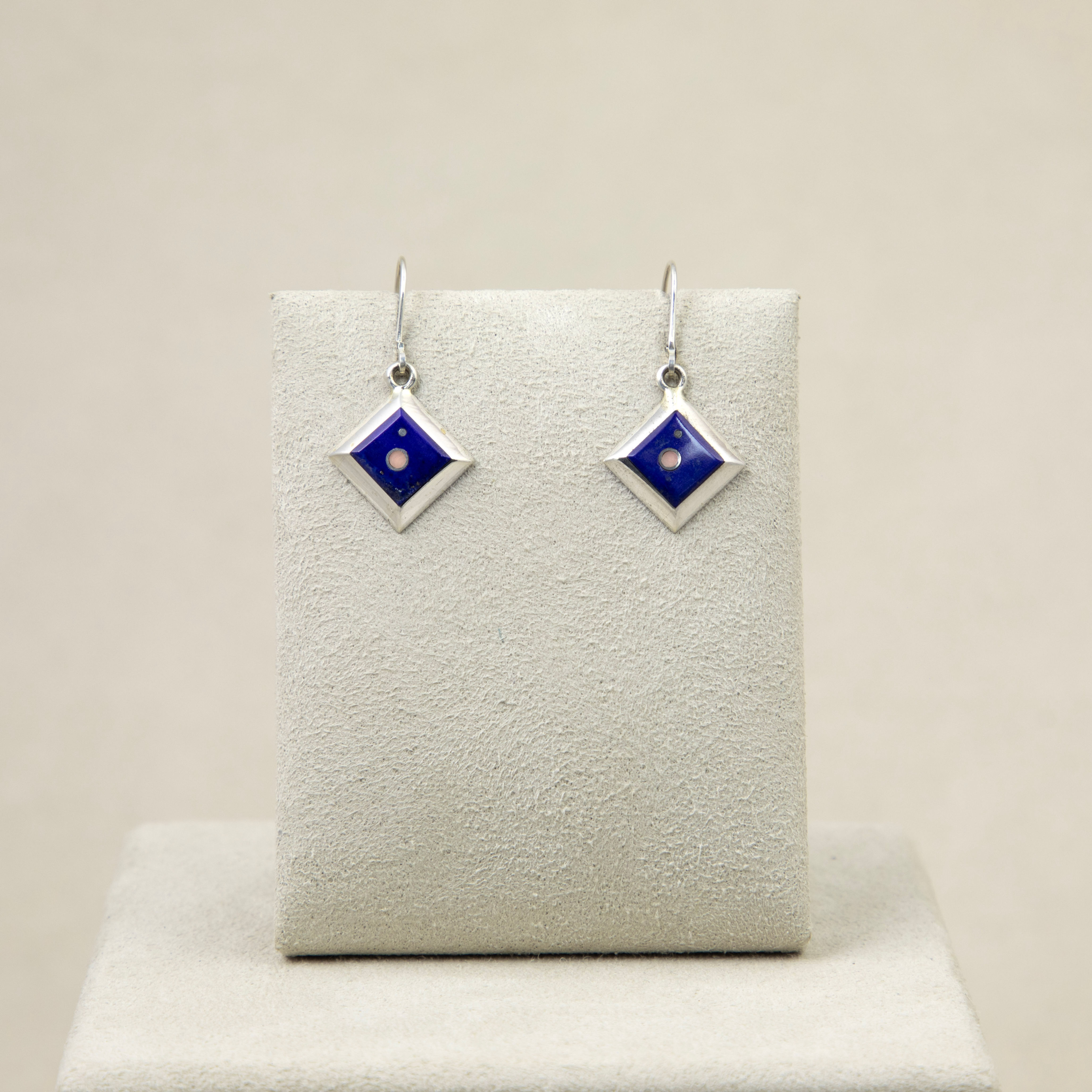 Sterling Silver Sm Diamond Lapis & Coral Earrings by Veronica Benally
