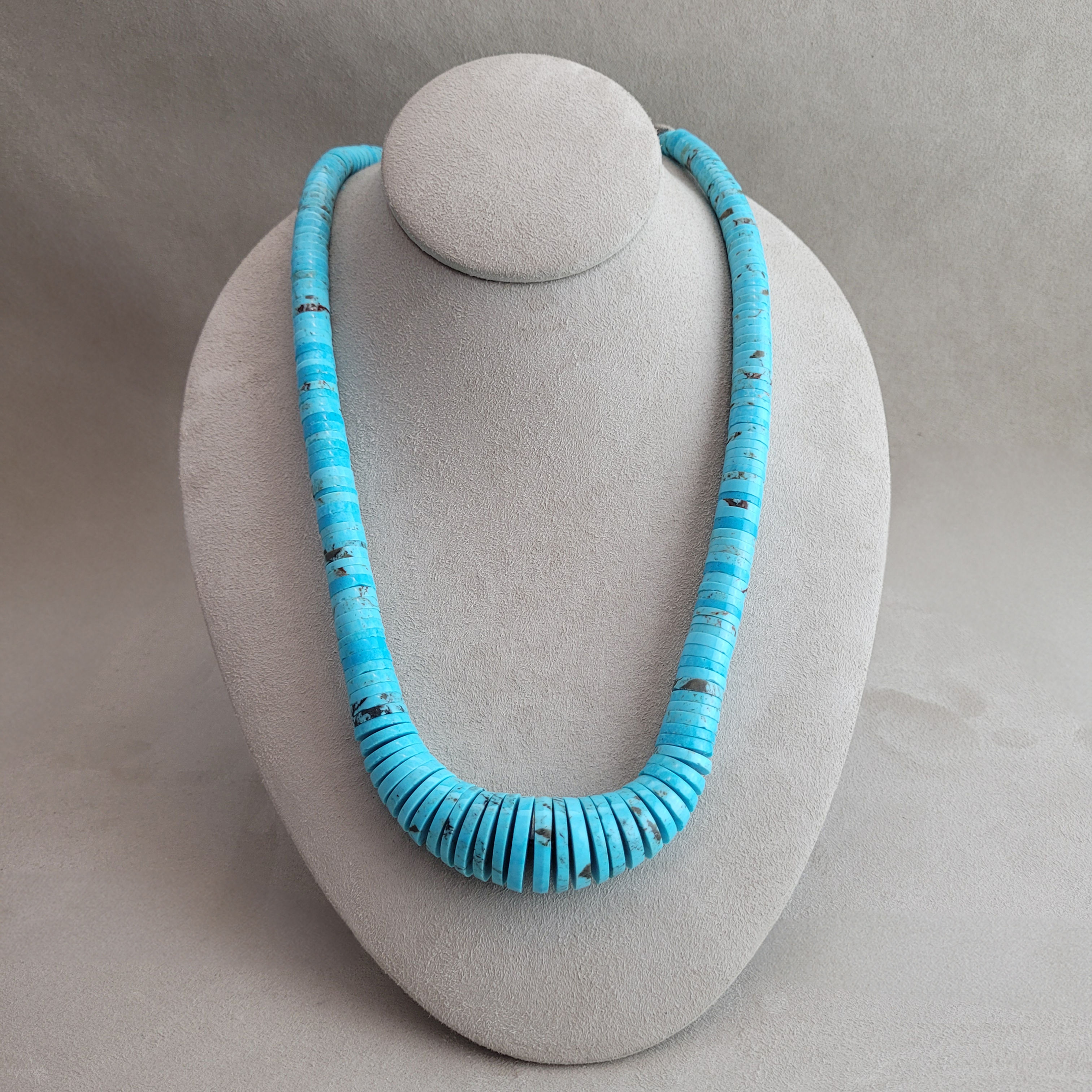 Large Graduated Disc Blue High Grade Kingman Turquoise Necklace by K. Aguilar