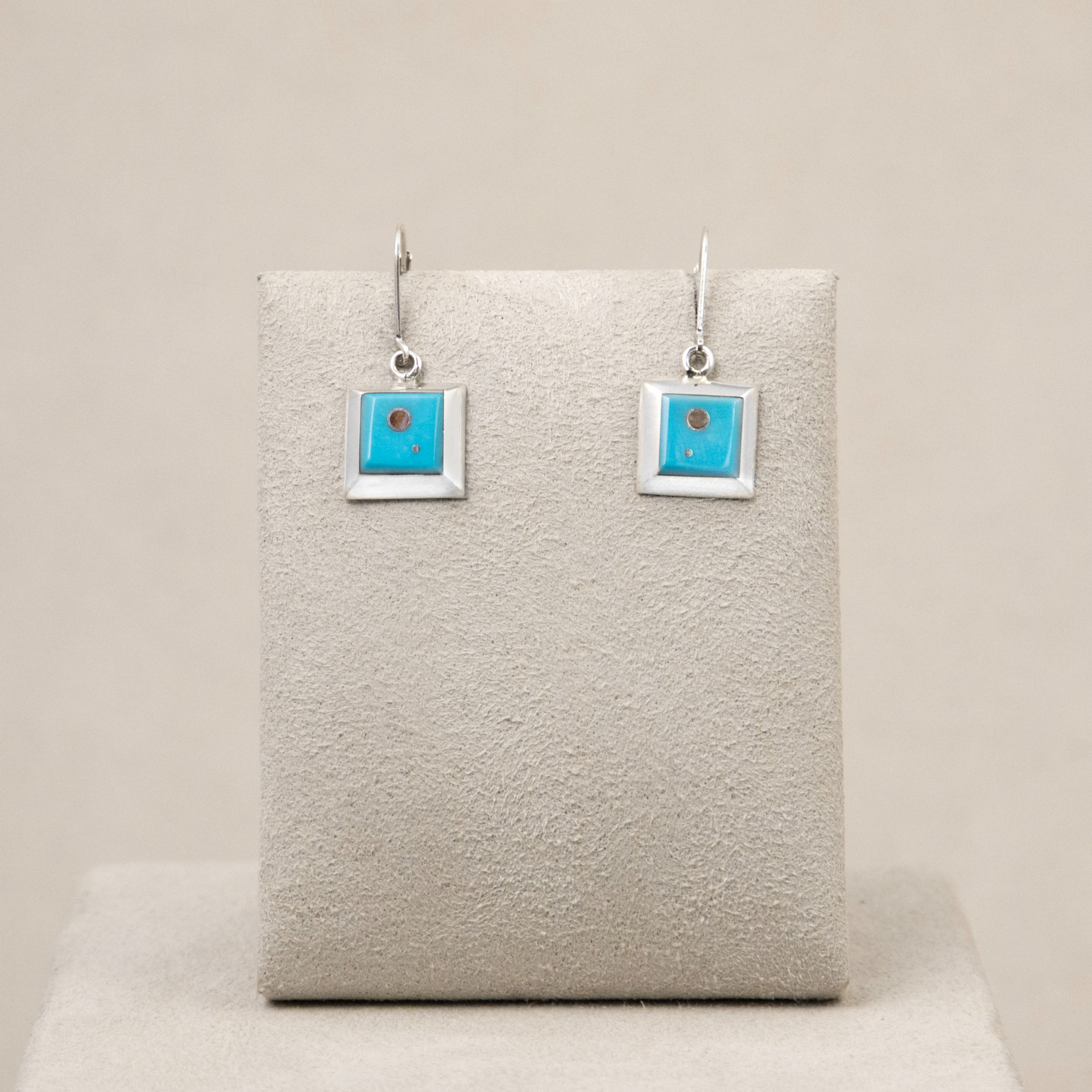 Sterling Silver Sm Square Turquoise & Coral Earrings by Veronica Benally