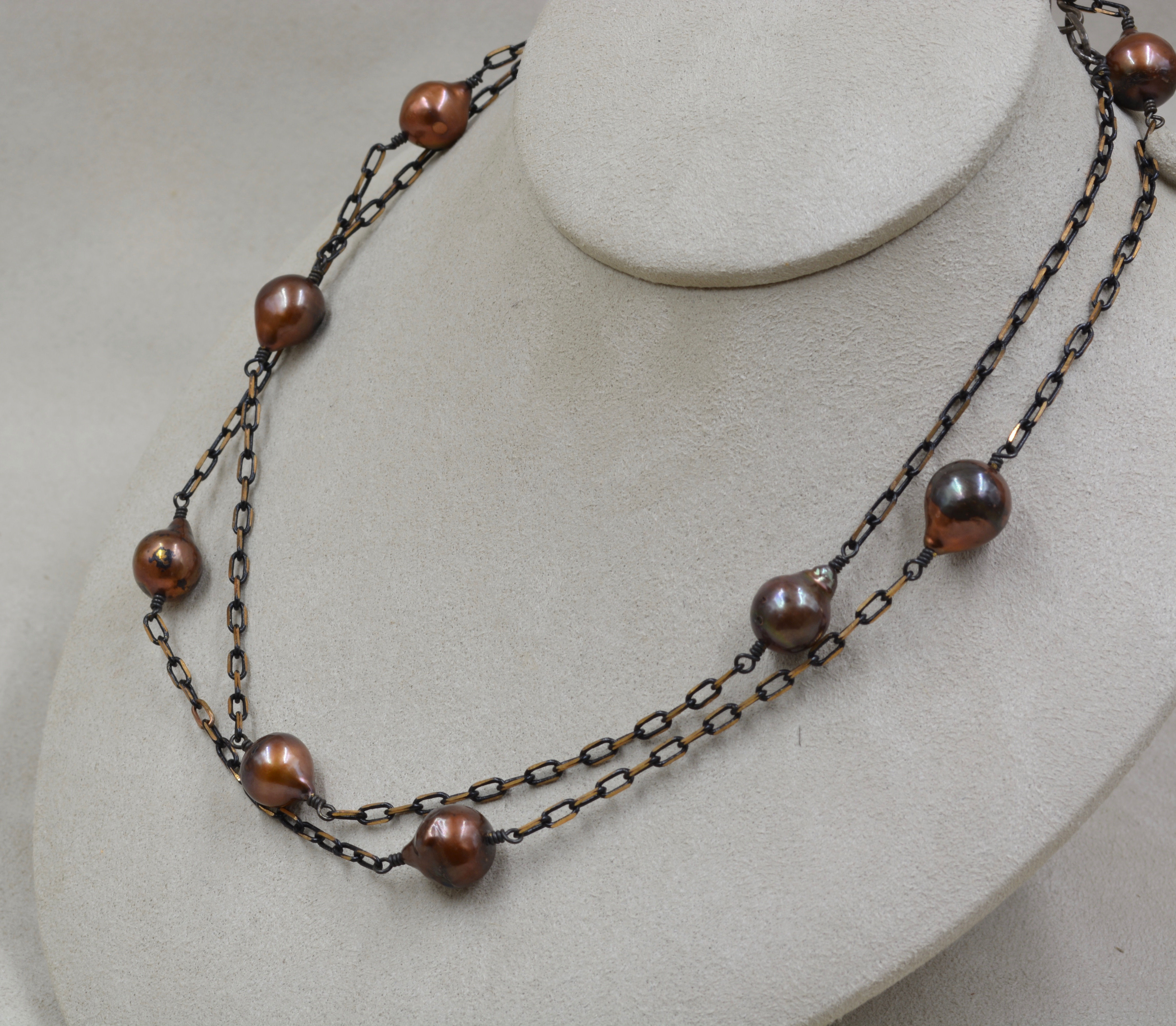 Cultured Freshwater Enhanced Pearls on Copper Chain by US Pearl Co.