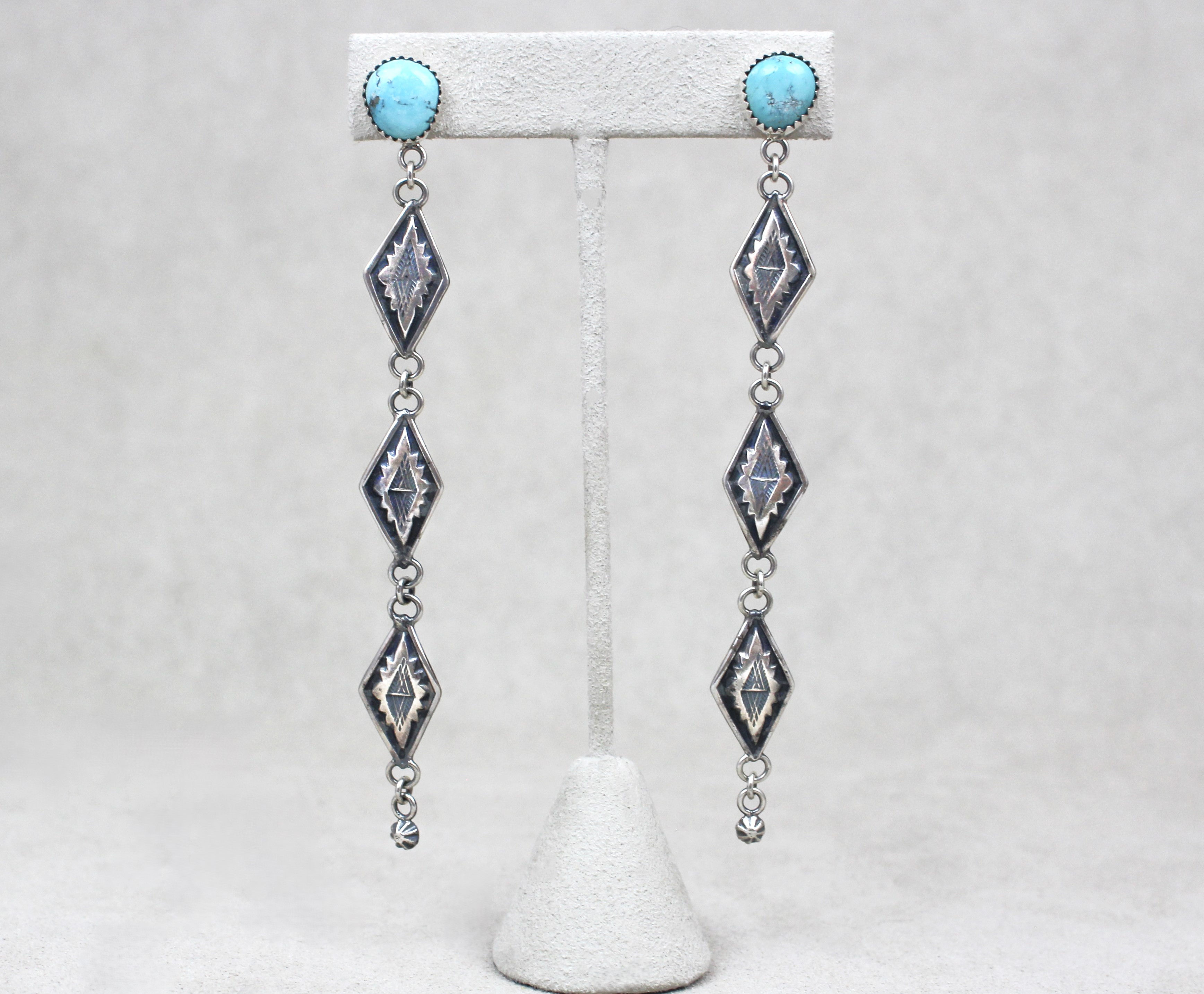 Triple Dangle Turquoise Earrings by John Rippel