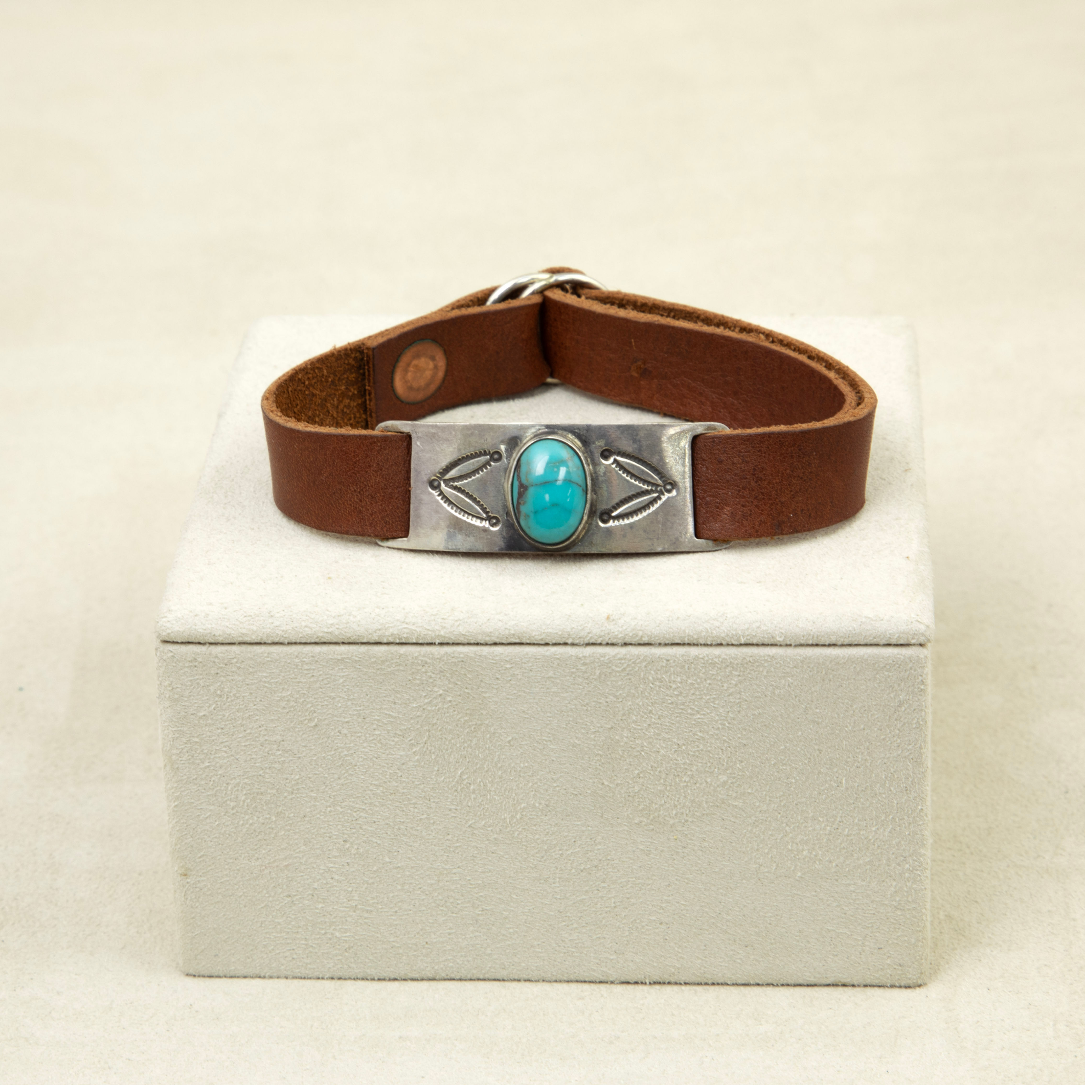 Leather Adjustable Bracelet with Sterling Silver Turquoise Slide by Mike French