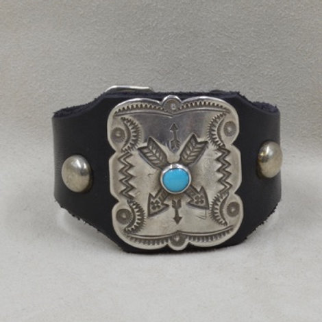 Katoh Sterling Round Studs Silver and Turquoise Crossed Arrows Cuff by Buffalo