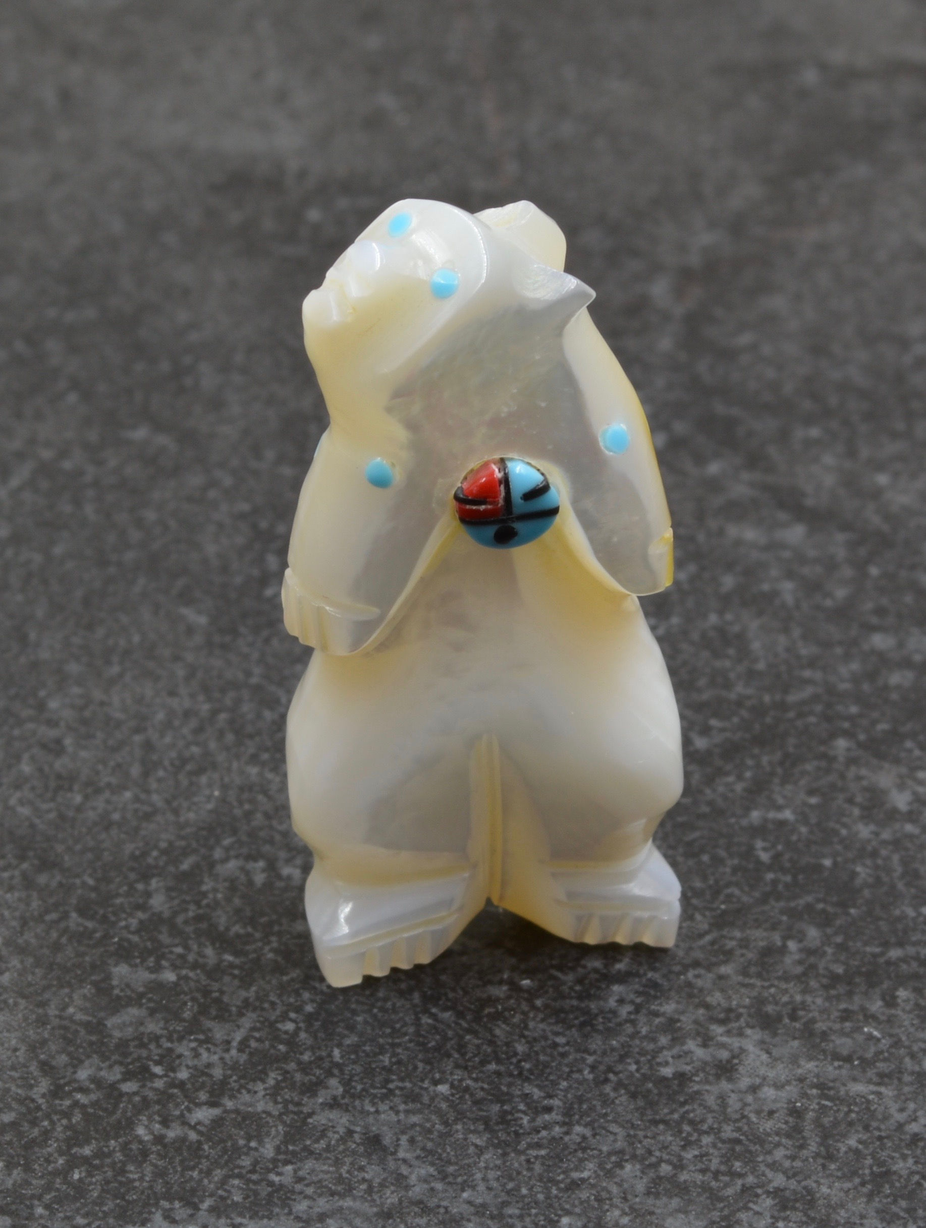 Bear Fetish - Mother of Pearl & Turquoise - by Danette Laate - Zuni