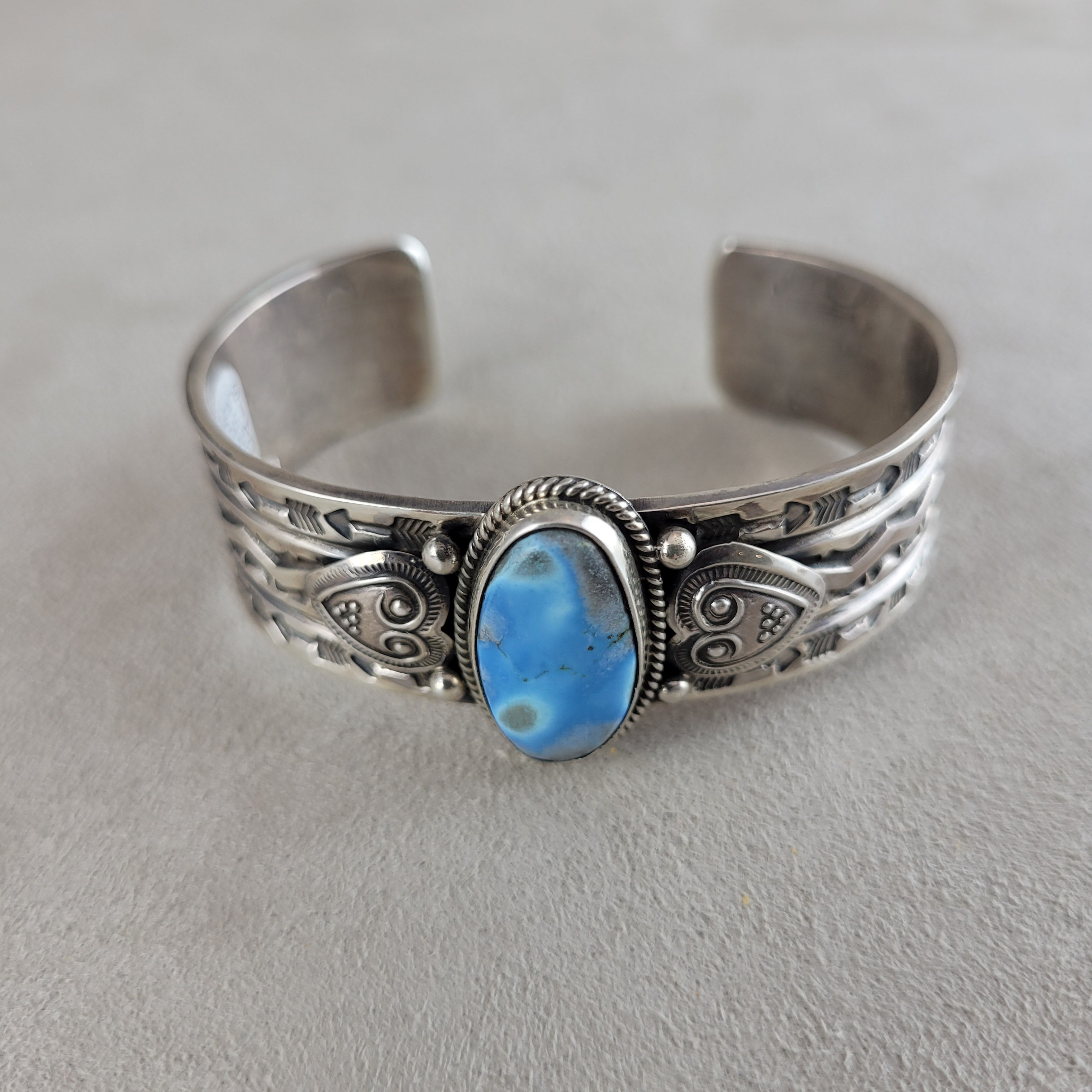 Sterling Silver Arrow Stamped Golden Hills Turquoise Cuff by Sunshine Reeves