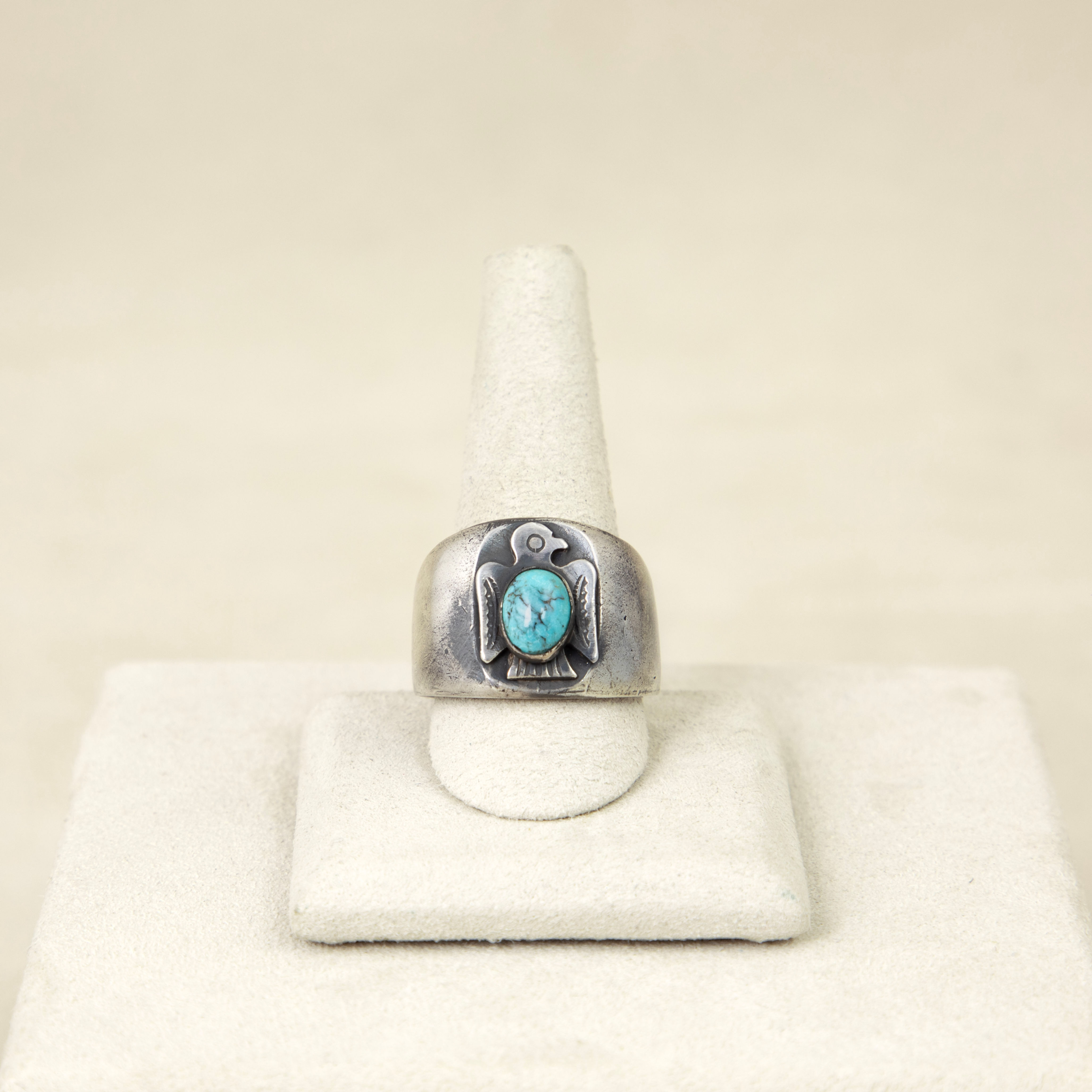 Sterling Silver Ingot Turquoise Thunderbird Cigar Band Ring by Mike French