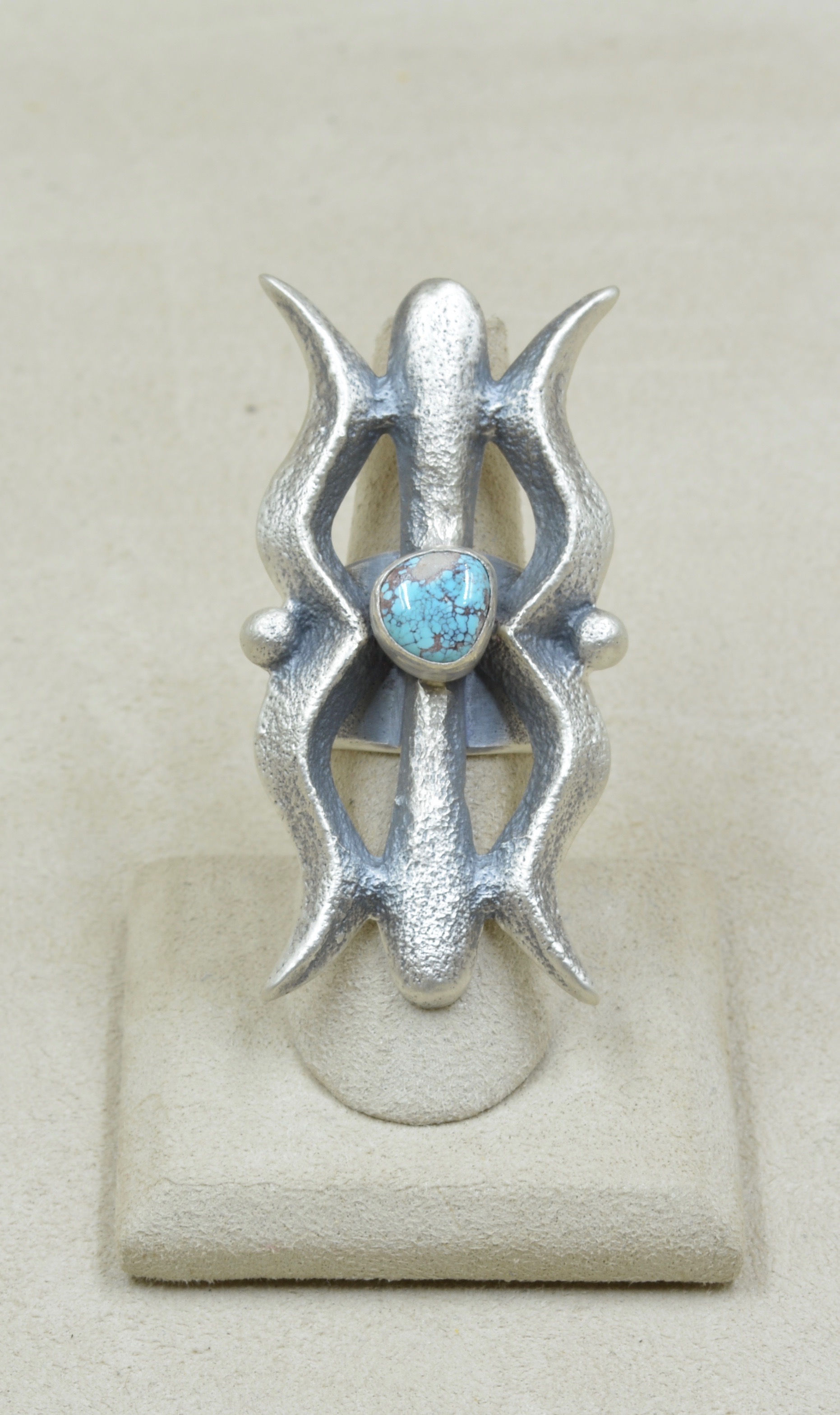 Tufa Cast S. Silver 6.5 x Ring w/ Natural Bisbee Turquoise by Monty Claw