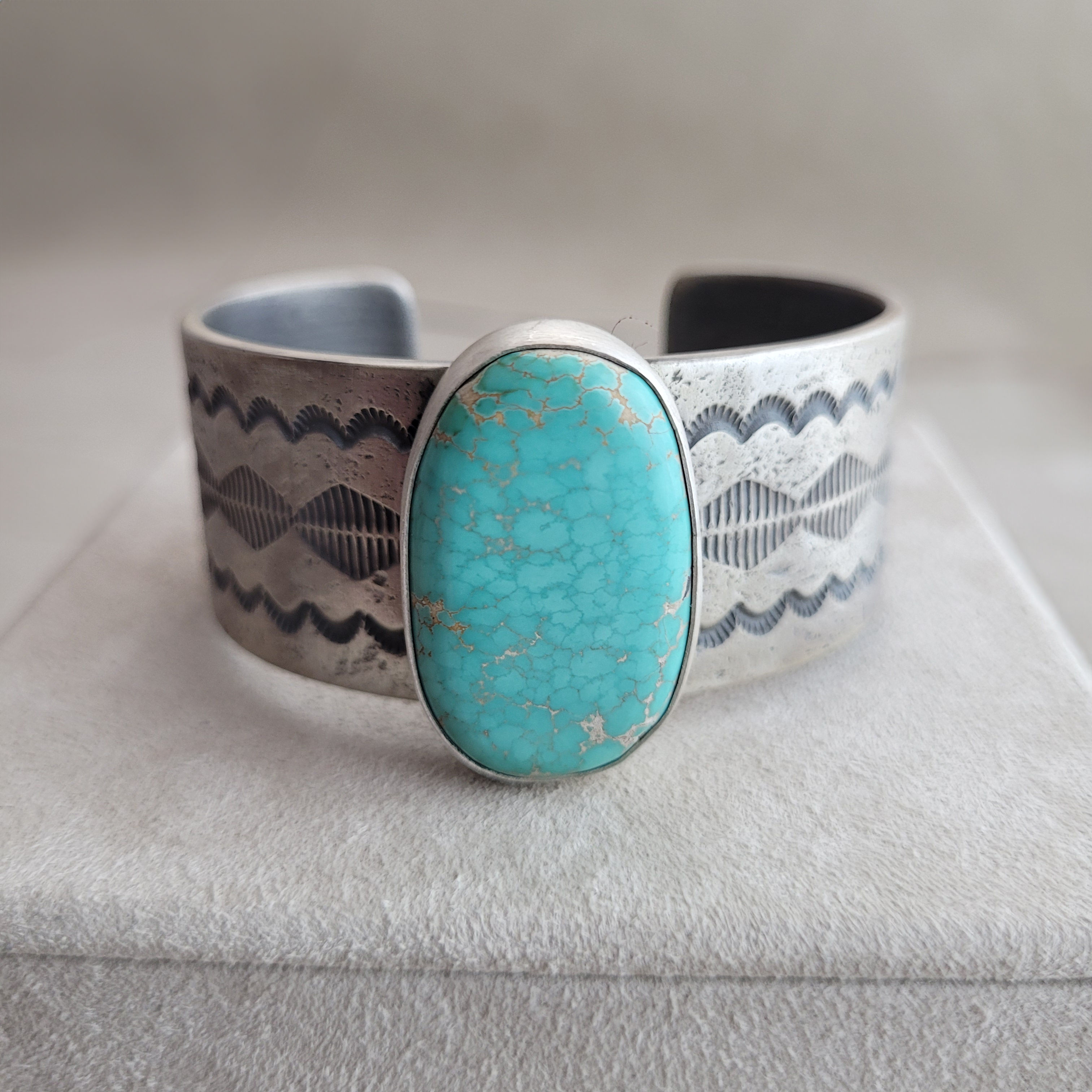 Sterling Silver Cuff with Natural Carico Lake Turquoise by True West Jewelry