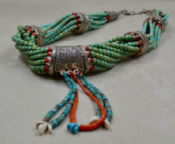 Handmade SS 10 Strand, Turquoise, w/ 3 Najas Necklace by James R. Nicholson