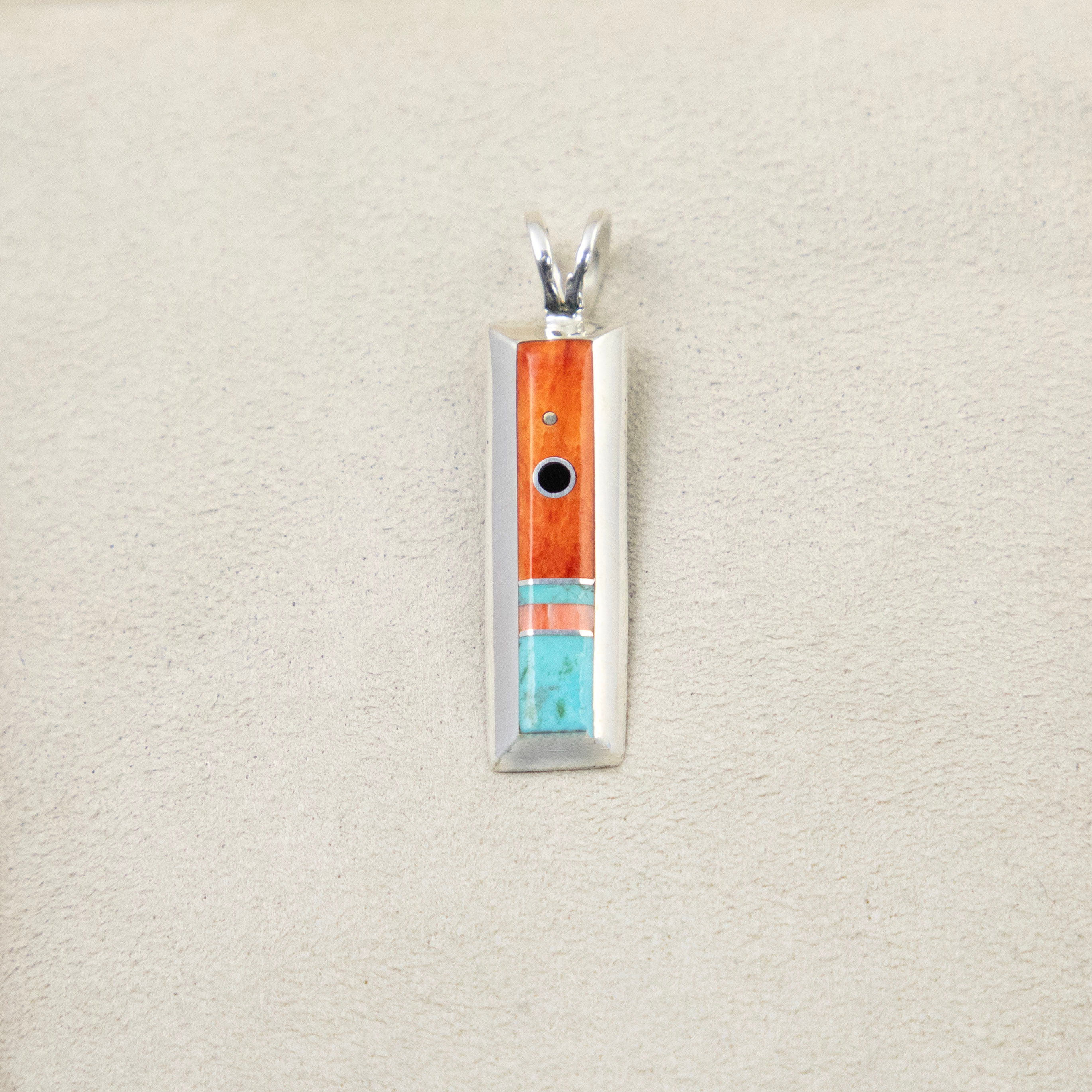 Sterling Silver Spiny Oyster, Turquoise & Jet Inlay Pendant by Veronica Benally