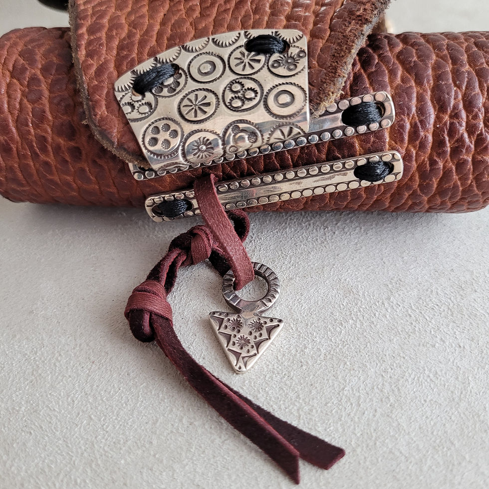 Thumbnail: Buffalo Hide Ketoh with Bone, Poppy Jasper, & Alligator Skull, by Melanie DeLuca