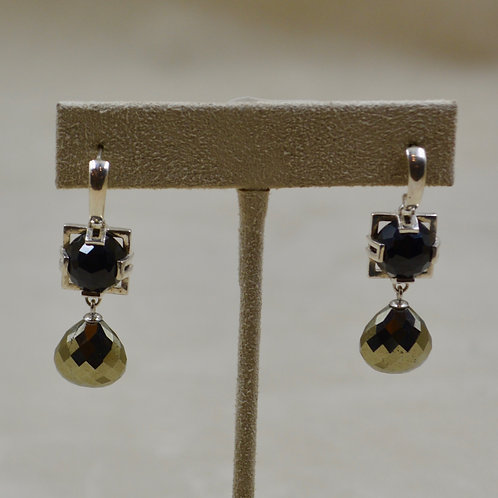 Black Spinel Rosecut w/ Faceted Pyrite Earrings by Reba Engel