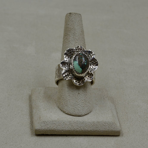 Candelaria Turquoise in Flower Setting Adj. Size, S. Silver Ring by James Saunde