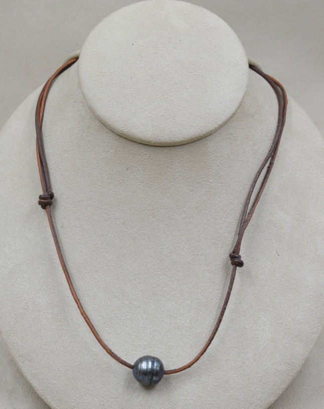 Cultured Freshwater Peacock Pearls by Brown Leather