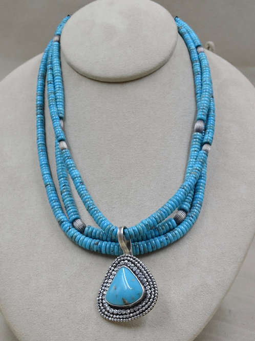 3-Strand Natural Nacozari Turquoise, w/ SS, Kingman TQ by Michele McMillan