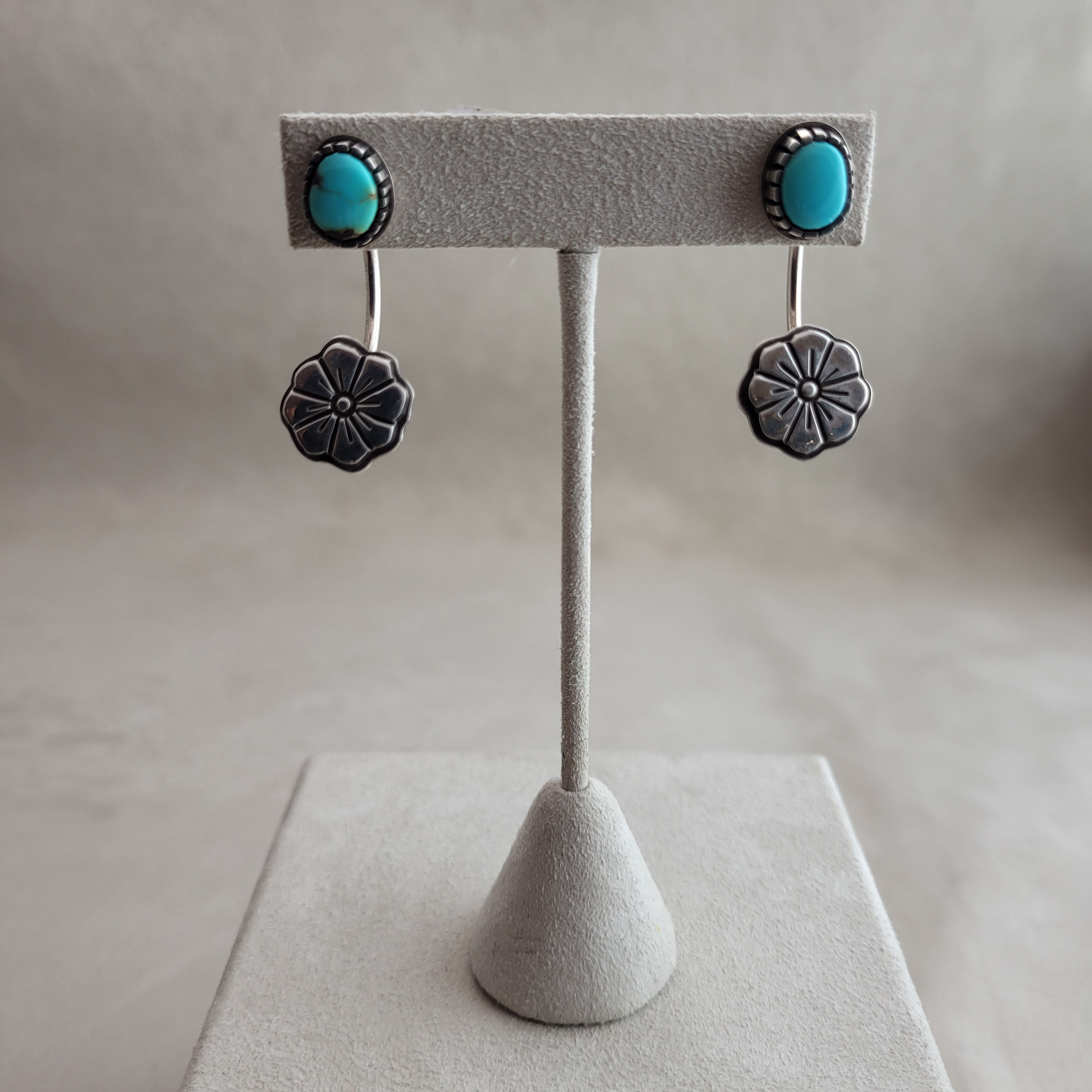 Blue Royston w/ Sterling Silver Flower Drop Earrings by Alonzo John