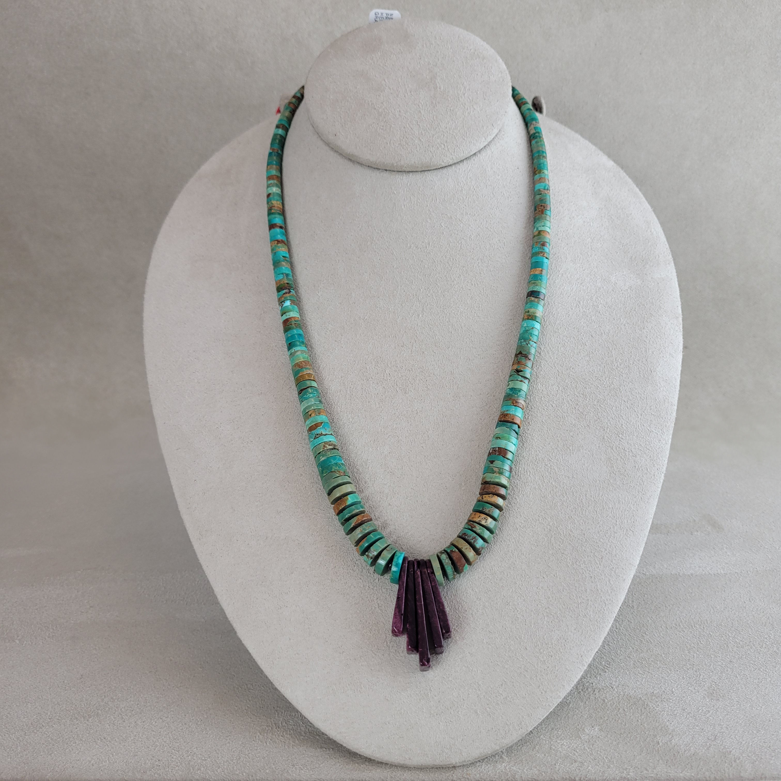 Royston Turquoise Heishi Bead Necklace w/ Purple Spiney Oyster by K. Aguilar