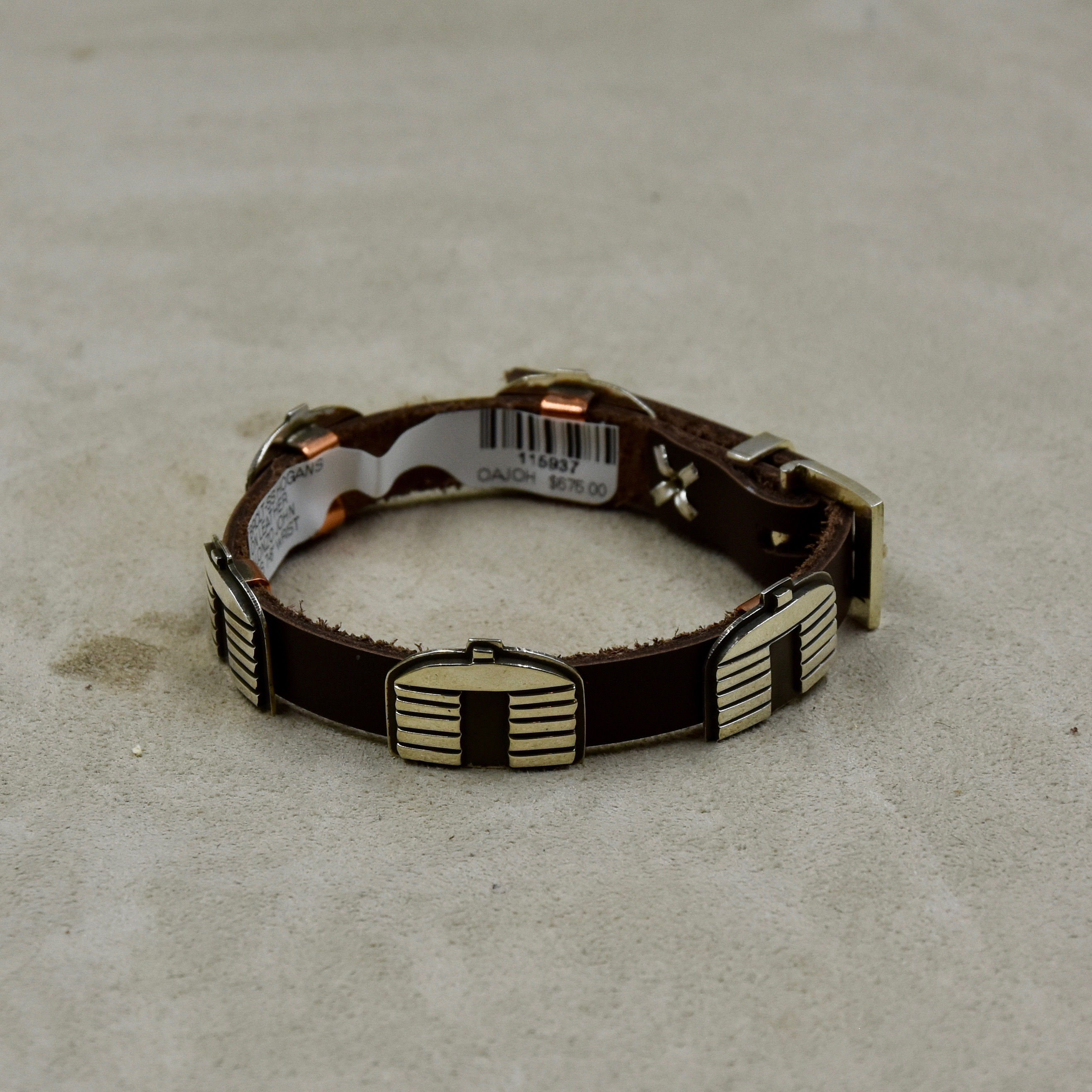 5pc Sterling Silver Hogans on Leather Bracelet by Alonzo John