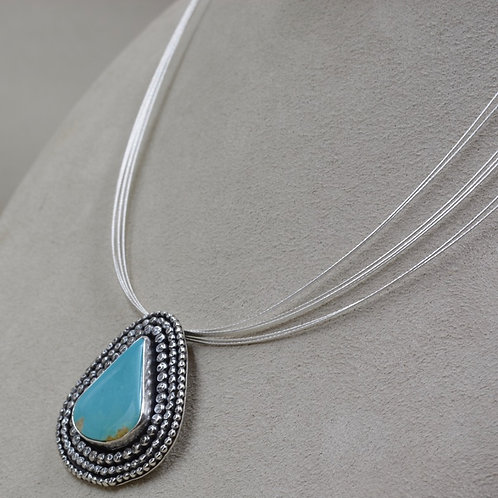 7-Strand SS Wire Necklace w/ Kingman Turquoise Pendant by Michele McMillan