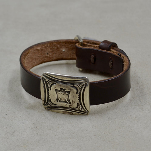 Ingot Square Concho Thunderbird Stamped on Leather by Buffalo