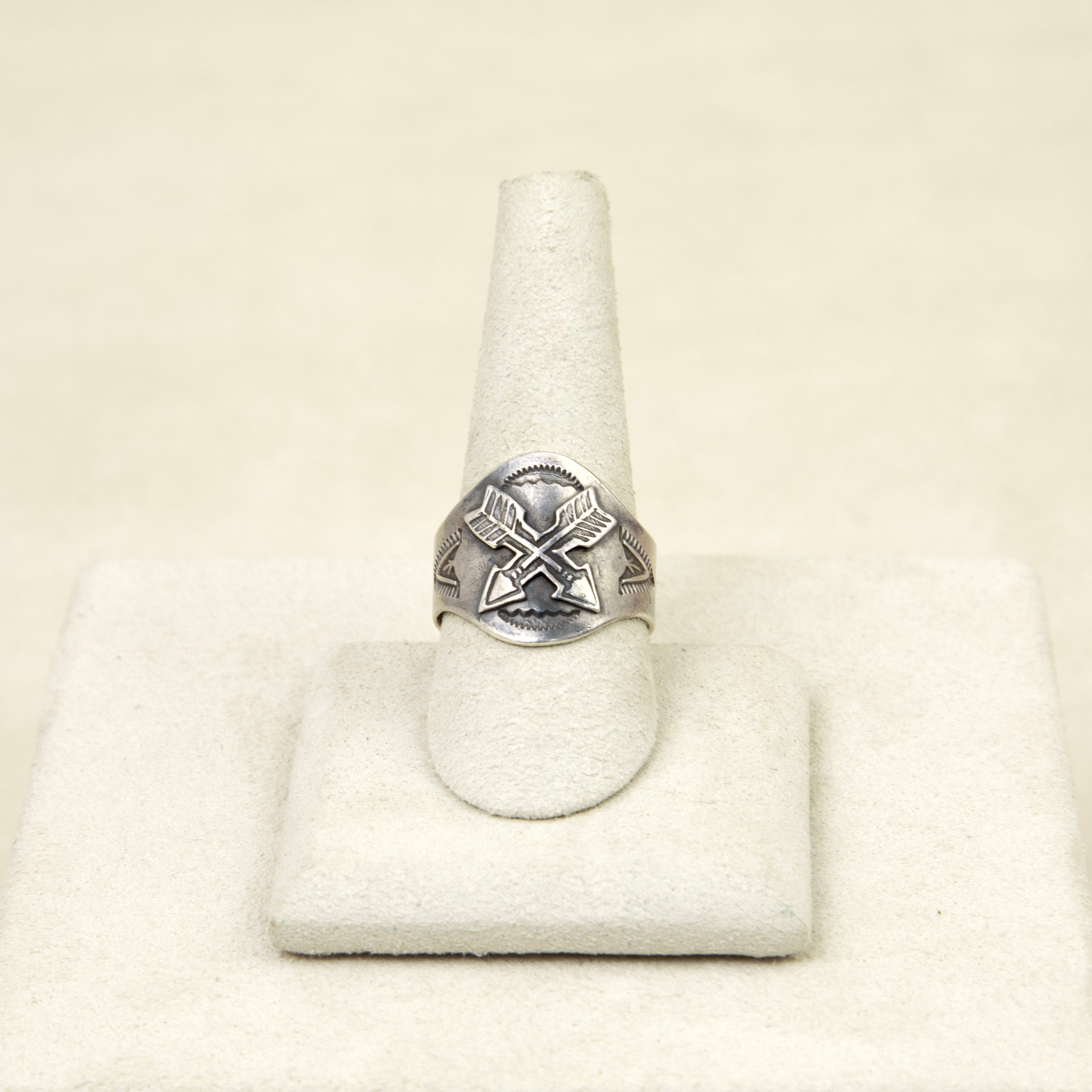 Sterling Silver Crossed Arrows Cigar Band Ring by Mike French