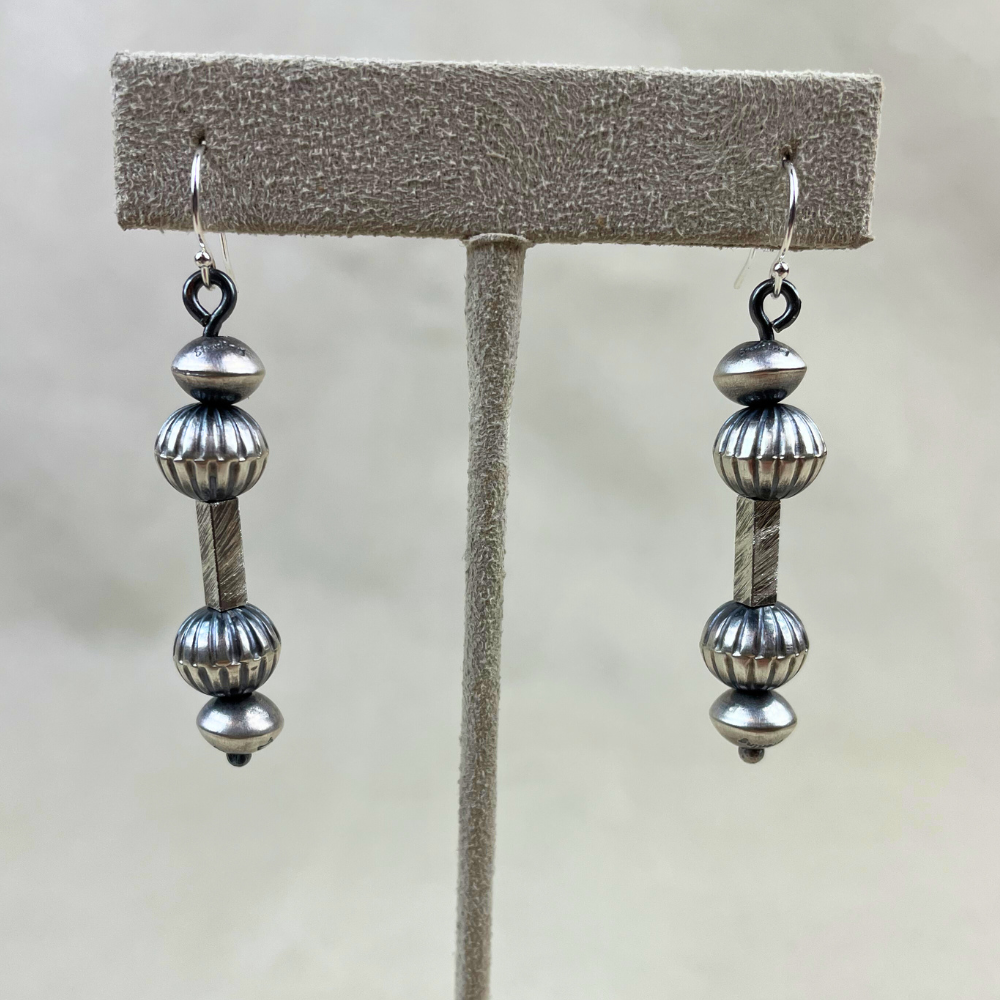 Oxidized Handmade Sterling Silver Stamped Bead Earrings by Victoria Haley