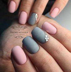 two color matte nails with jewels